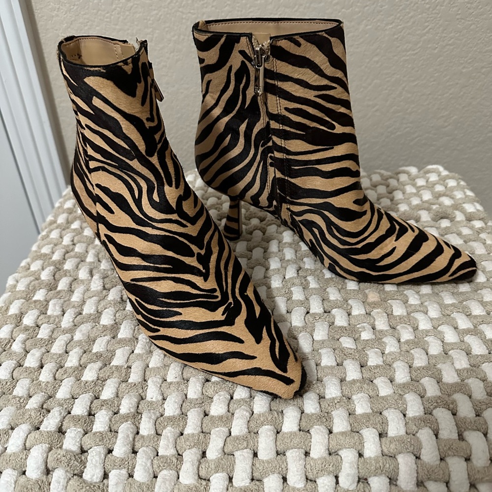 Sam Edelman Tan and Black Ankle Booties with Zebra Print